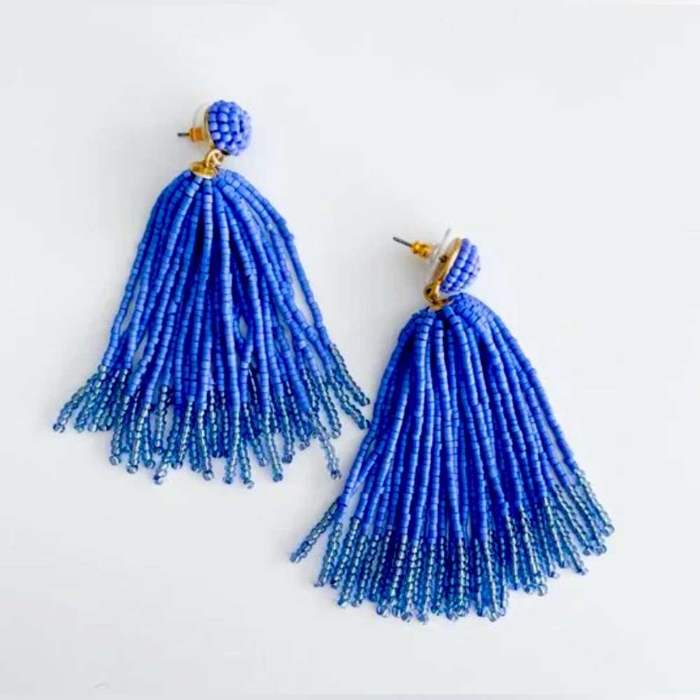 J. Crew Beaded Tassel Earrings Blue